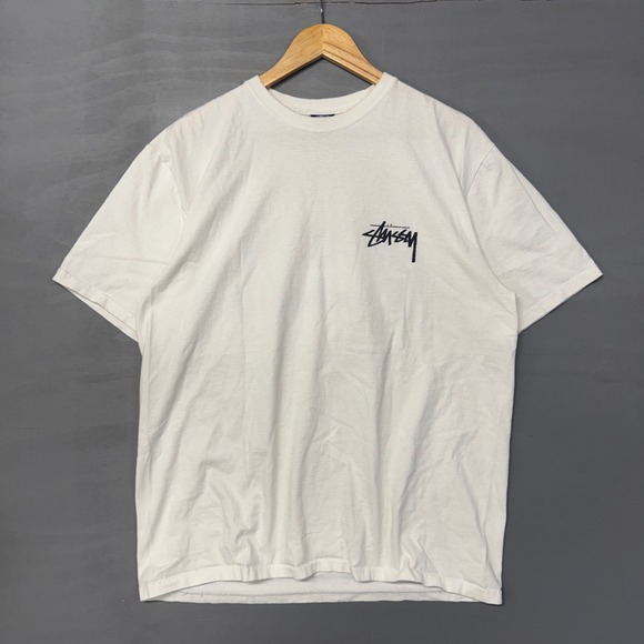 Stussy Vintage Shirt Men's White Short Sleeve Classic Dot Logo Tee - Picture 2 of 6